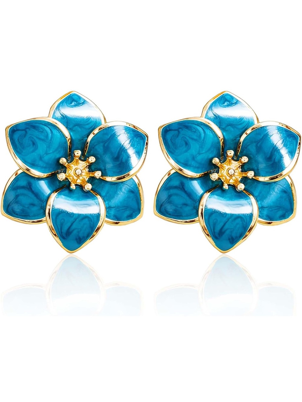 Anthropologie Gold-Trim Turquoise Flower Stud Earrings - Women Jewelry